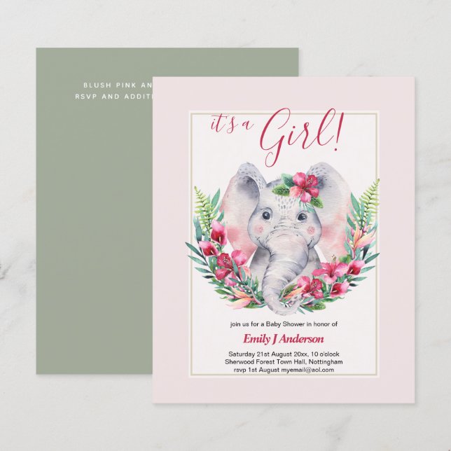 GIRLS Elephant Blume Baby Shower GENDER REVEAL (Vorne/Hinten)