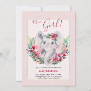 GIRLS Elephant Blume Baby Shower GENDER REVEAL Einladung