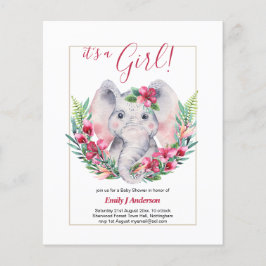 GIRLS Elephant Blume Baby Shower GENDER REVEAL Flyer