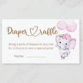 Girl's Elephant & Blume Watercolor Diaper Raffle Begleitkarte