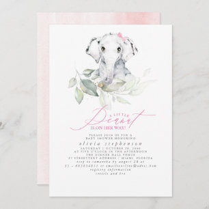 Girl's Elephant Watercolor Greenery Baby Shower Einladung