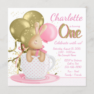 Girls erste Geburtstagsparty Whimsical Pink Gold Einladung