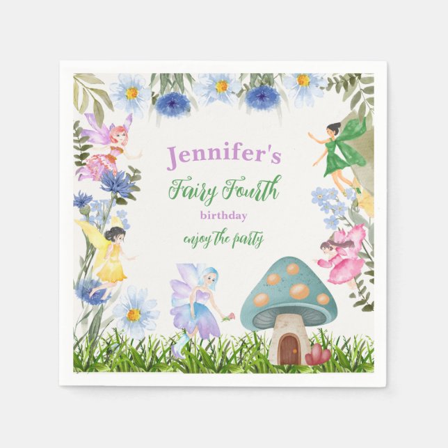 Girl's Fairy Birthday Fairies and Flowers Any Age Serviette (Vorderseite)