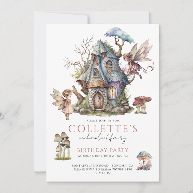 Girl's Fairy Birthday Party Einladung (Vorderseite)