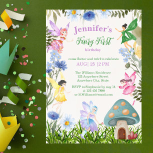 Girl's Fairy First Birthday Fairies und Blume Einladung