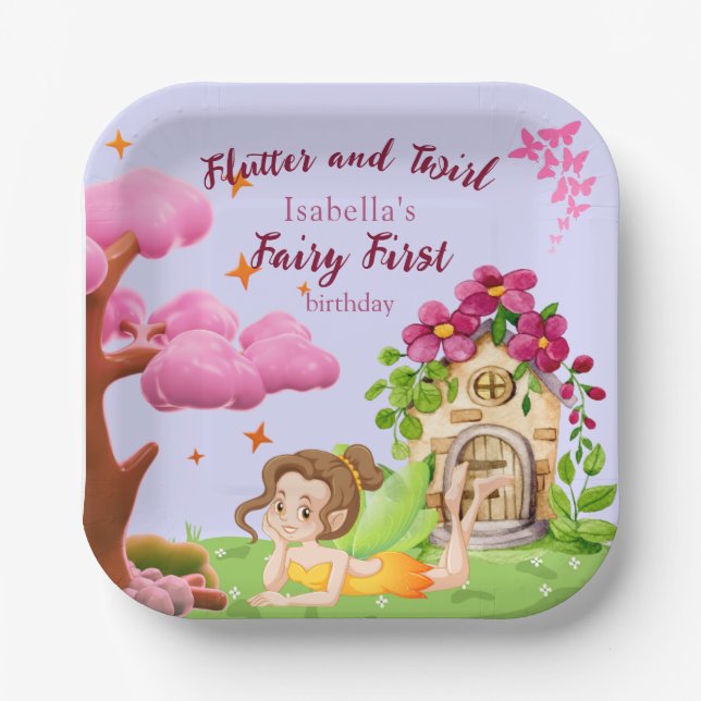 Girls Fairy First Mairytale Mushroom Butterfly Pappteller (Vorderseite)