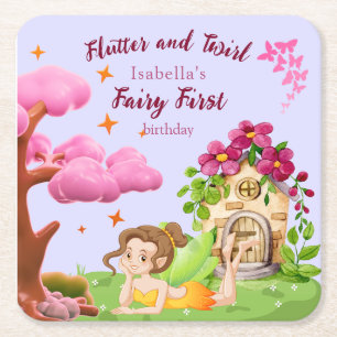 Girls Fairy First Mairytale Mushroom Butterfly Rechteckiger Pappuntersetzer