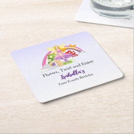 Girls Fairy Mushroom Rainbow Birthday  Rechteckiger Pappuntersetzer