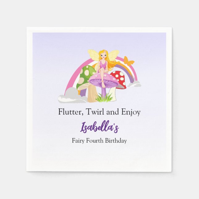 Girls Fairy Mushroom Rainbow Birthday  Serviette (Vorderseite)