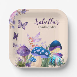Girls Fairy Purple Mushroom Butterfly Birthday Pappteller