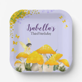 Girls Fairy Yellow Mushroom Butterfly Birthday Pappteller