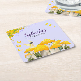 Girls Fairy Yellow Mushroom Butterfly Birthday Rechteckiger Pappuntersetzer