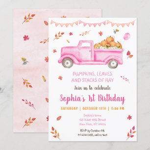 Girls Fall Pumpkin Truck Birthday Einladung