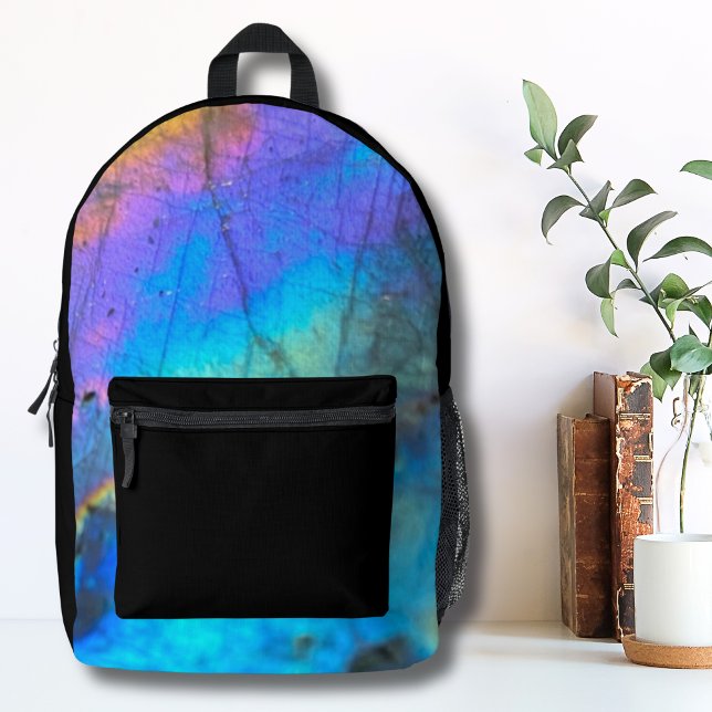 Girls Farbenfroher Marmor Hübsch Niedlich Bedruckter Rucksack (Trendy Modern Rainbow Labradorite Crystal Stone Printed Backpack)