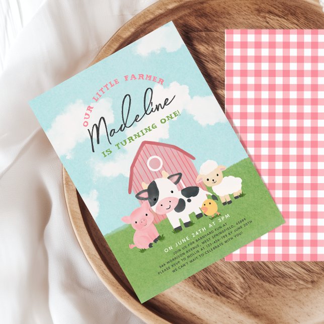 Girls Farm Animal Barnyard Birthday Invitation Einladung (Von Creator hochgeladen)
