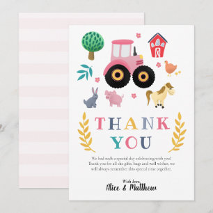 Girls Farm Animals Pink Rustic Traktor Baby Dusche Dankeskarte