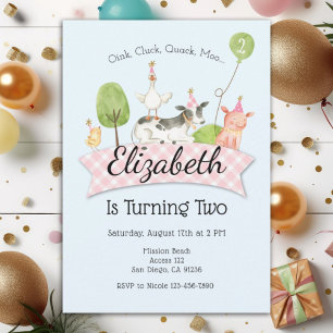 Girls Farm Barnyard 2. Geburtstags-Party Einladung