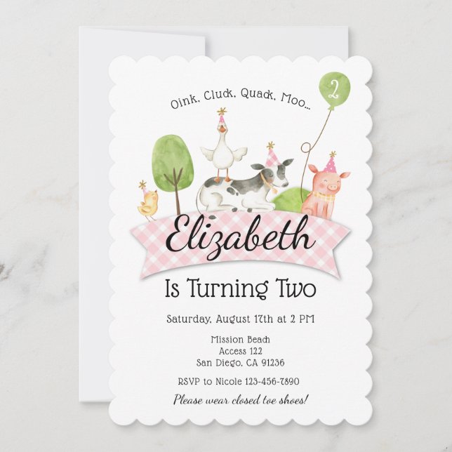 Girls Farm Barnyard Geburtstagsparty Einladung (Vorderseite)