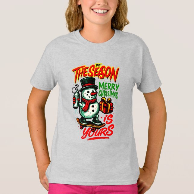 Girls’ Festive Snowman Christmas Adorable Holiday T-Shirt (Vorderseite)