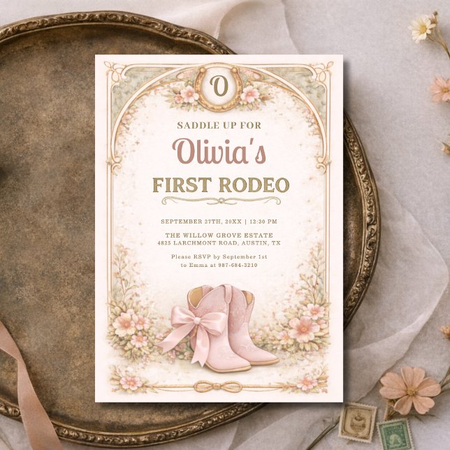 Girl's First 1st Rodeo Pink Bow Birthday Einladung (Von Creator hochgeladen)