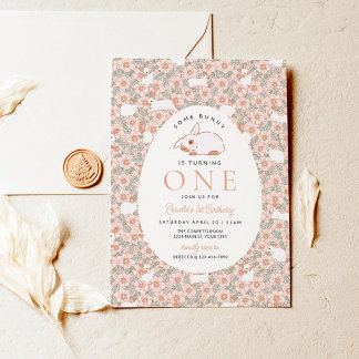 Girls First Birthday Oster Bunny Einladung
