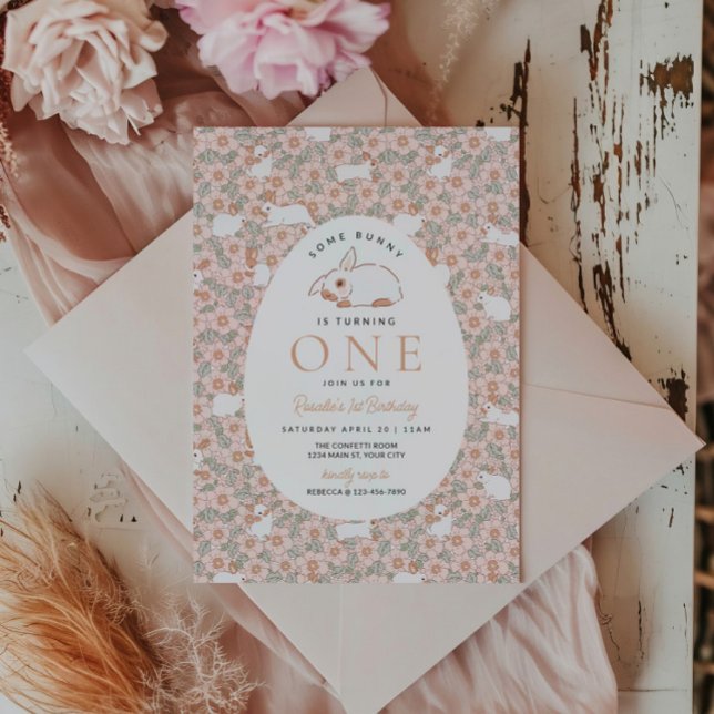 Girls First Birthday Oster Bunny Einladung (Easter First Birthday Invitation)