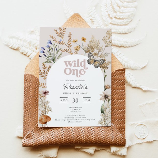 Girl's First Birthday Wild One Wildflower Einladung (Girl's Wildflower First Birthday Invitation)