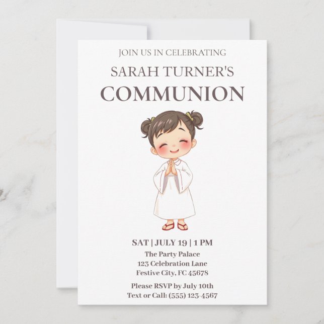Girls First Communion Christlich Einladung (Vorderseite)