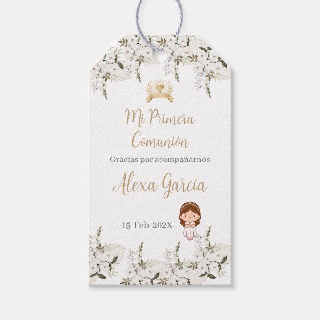 Girl's First Communion Floral Gift Tag Geschenkanhänger (Vorderseite)