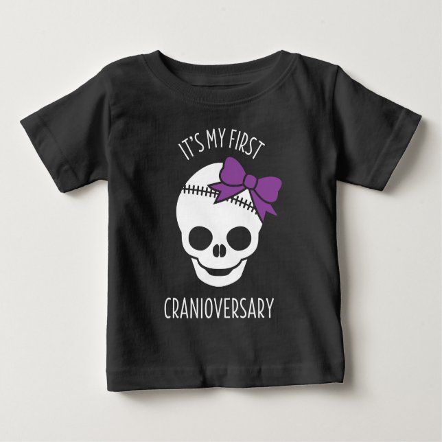 Girls First Cranioversary Skull mit Bow Baby T-Sh T-shirt (Vorderseite)