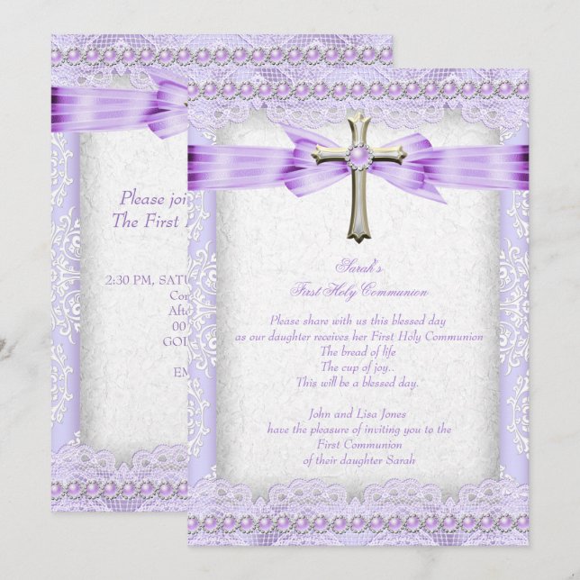 Girls First Heilige Kommune Cross Hübsch Lavender  Einladung (Vorne/Hinten)