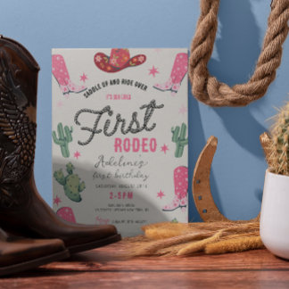 Girl's First Rodeo Geburtstagskind Niedlich Pink Einladung