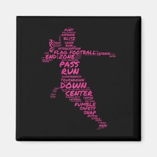 Girls Flag Football Player Word Art Typografy Magnet