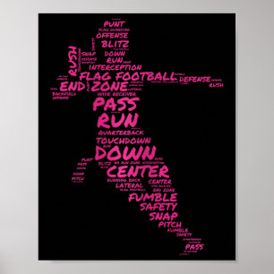 Girls Flag Football Player Word Art Typografy Poster