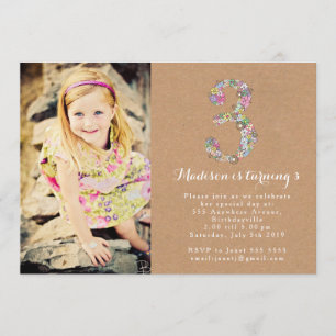 Girls Floral 3. Geburtstag Party Einladung
