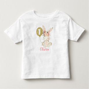 Girls Floral Bunny Erster Geburtstag T - Shirt