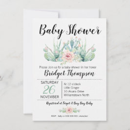 Girls Floral Cactus Baby Shower Einladung