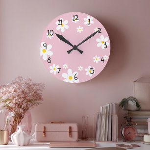 Girls Floral Daisy Pink Clock Runde Wanduhr