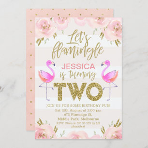 Girls floral flamingo 2. einladung