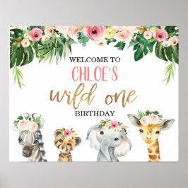 Girls Floral Foliage Safari Geburtstag Willkommen Poster