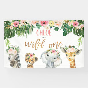 Girls Floral Foliage Safari Wild ein Geburtstag Banner