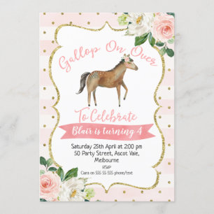 Girls Floral Horse Einladung zum Geburtstag