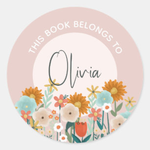 Girls Floral Pink 'This Book gehört zu den Blume Runder Aufkleber