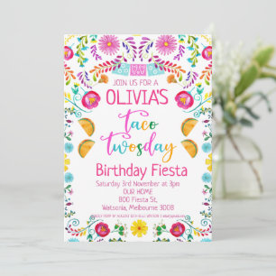 Girls Floral Taco Zwei Tage mexikanischer 2. Gebur Einladung