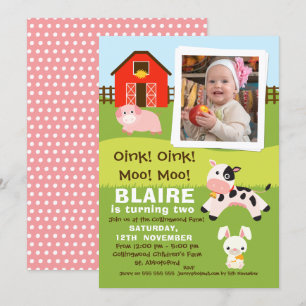 Girls Foto Farmyard Einladung