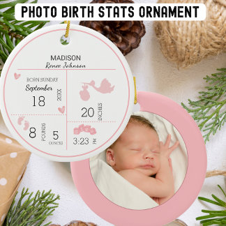 Girls Foto Personalisierte Geburtsankündigung Keramik Ornament