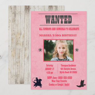 Girls Foto Pink Gewollt Geburtstag Einladung