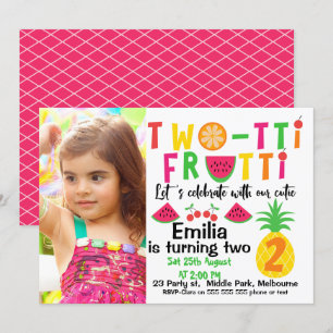 Girls Foto Two-tti Fruitt 2. Geburtstag Einladung