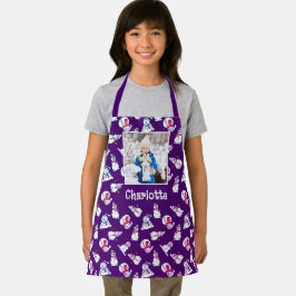 Girls Foto und Name Weihnachtsschneemann Lila Schürze