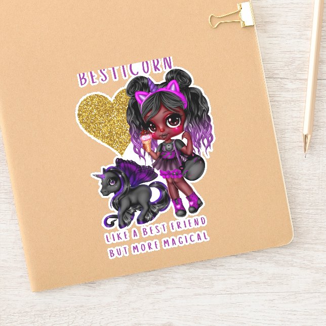 Girls Friend Geschenk Black Unicorn Besticorn Magi Aufkleber (Notizbuch)